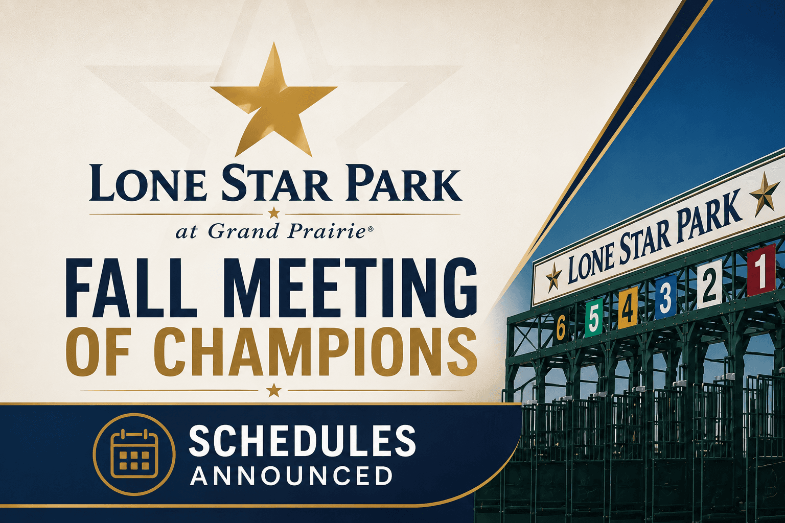 Lone Star Park Announces Fall Meeting of Champions Training, Schooling Schedule